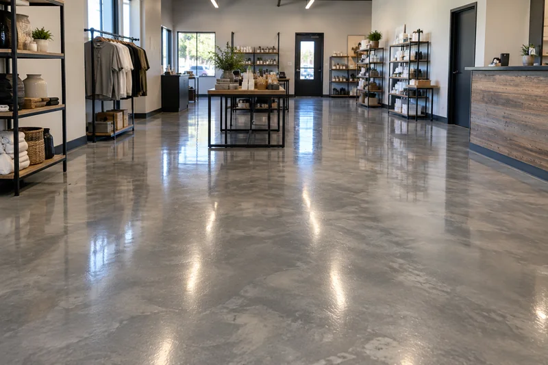 Gray epoxy floor in a retail boutique